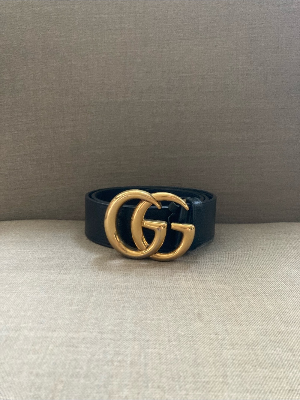 Gucci Black Leather Belt with Gold Double G Logo